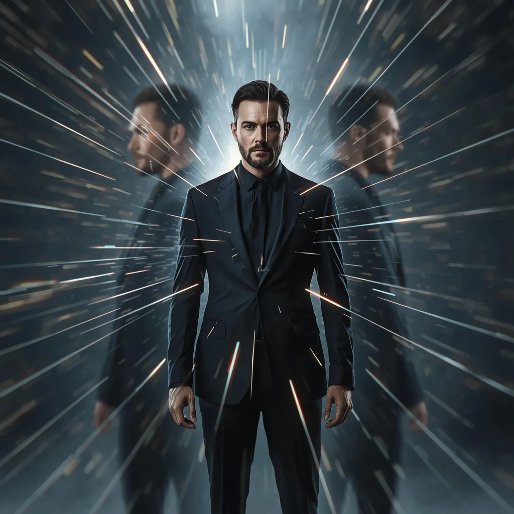 Modern Man Interstellar Warp Trails Dynamic Sci-Fi Vision | ai selfie prompt — AI image prompt