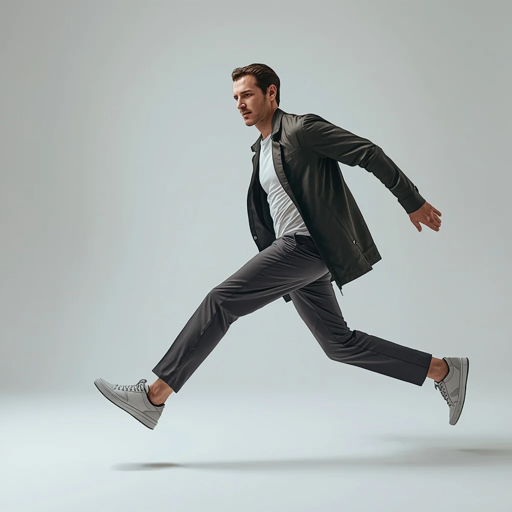 Modern Man Sliding Foot Forward Smooth Motion Calm Expression | South Indian prompt for Gemini boy — AI image prompt