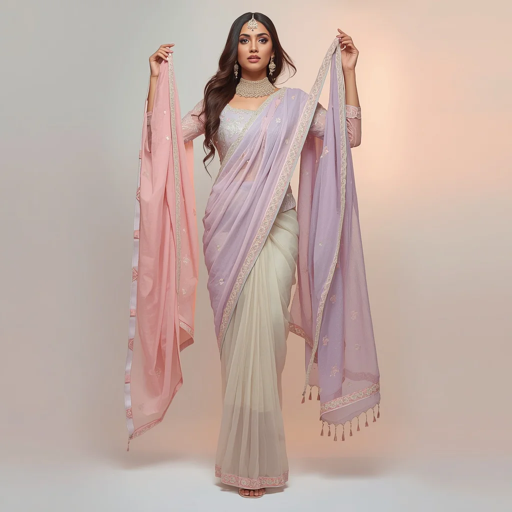 Stunning Woman in Designer Saree Dupatta Frame Viral Aesthetic | traditional prompt for gemini ai girl — AI image prompt