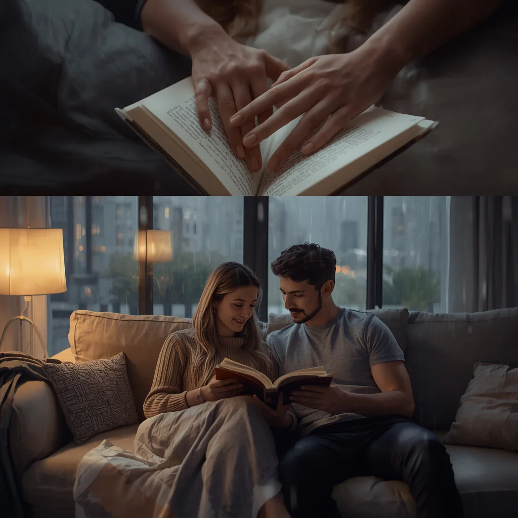 A Cozy Rainy Day Apartment: A Couple's Intimate Read | Soft Romantic Digital — AI image prompt