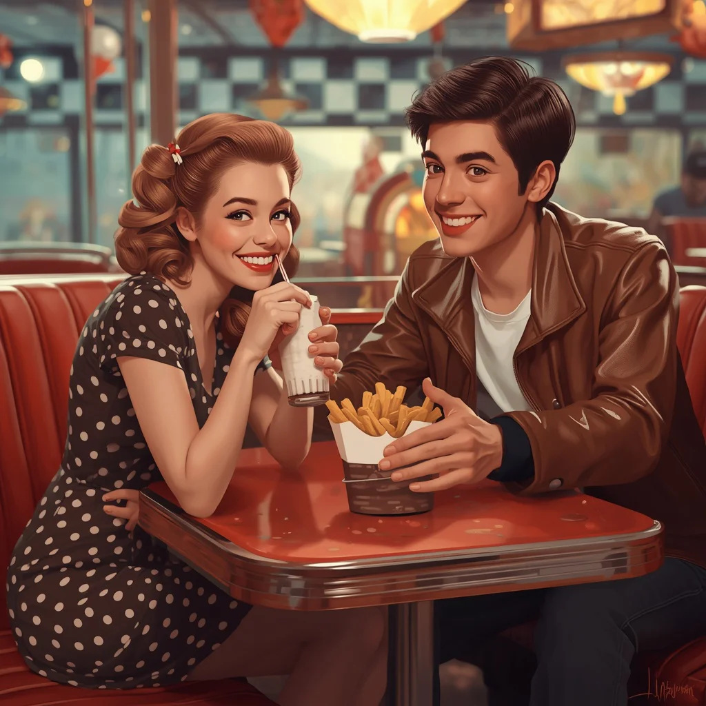 Aesthetic Retro Diner: A Couple's Nostalgic Date | Reference Exact Face — AI image prompt