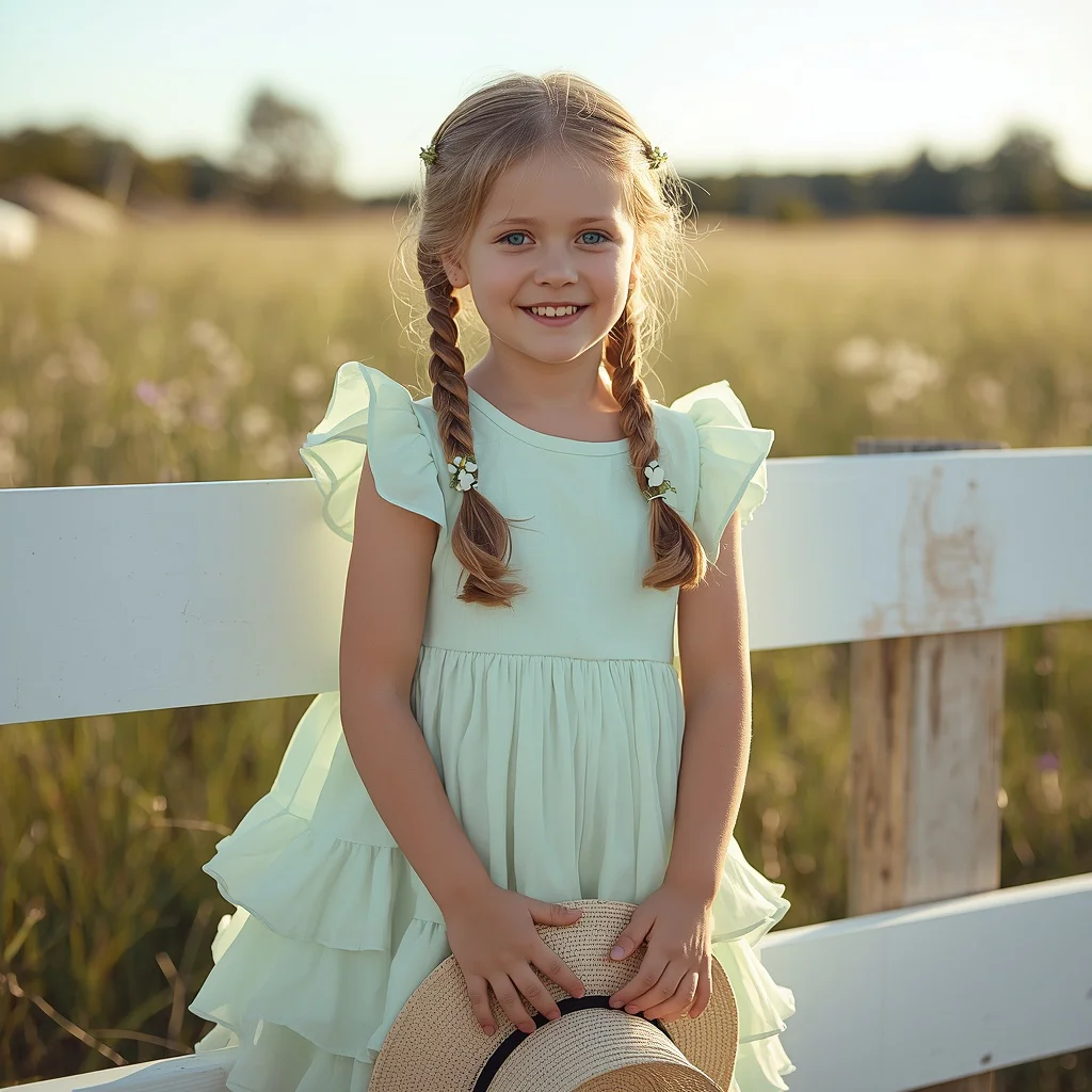 Beautiful Girl In Pastel Mint Green Ruffle Dress | Cute Young Girl — AI image prompt