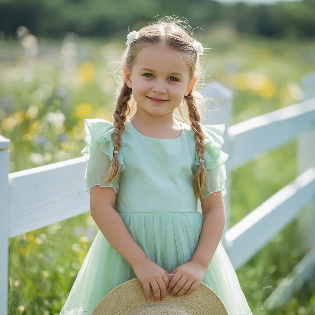 Cute Girl In Pastel Mint Green Ruffle Dress | Cute Young Girl — AI image prompt