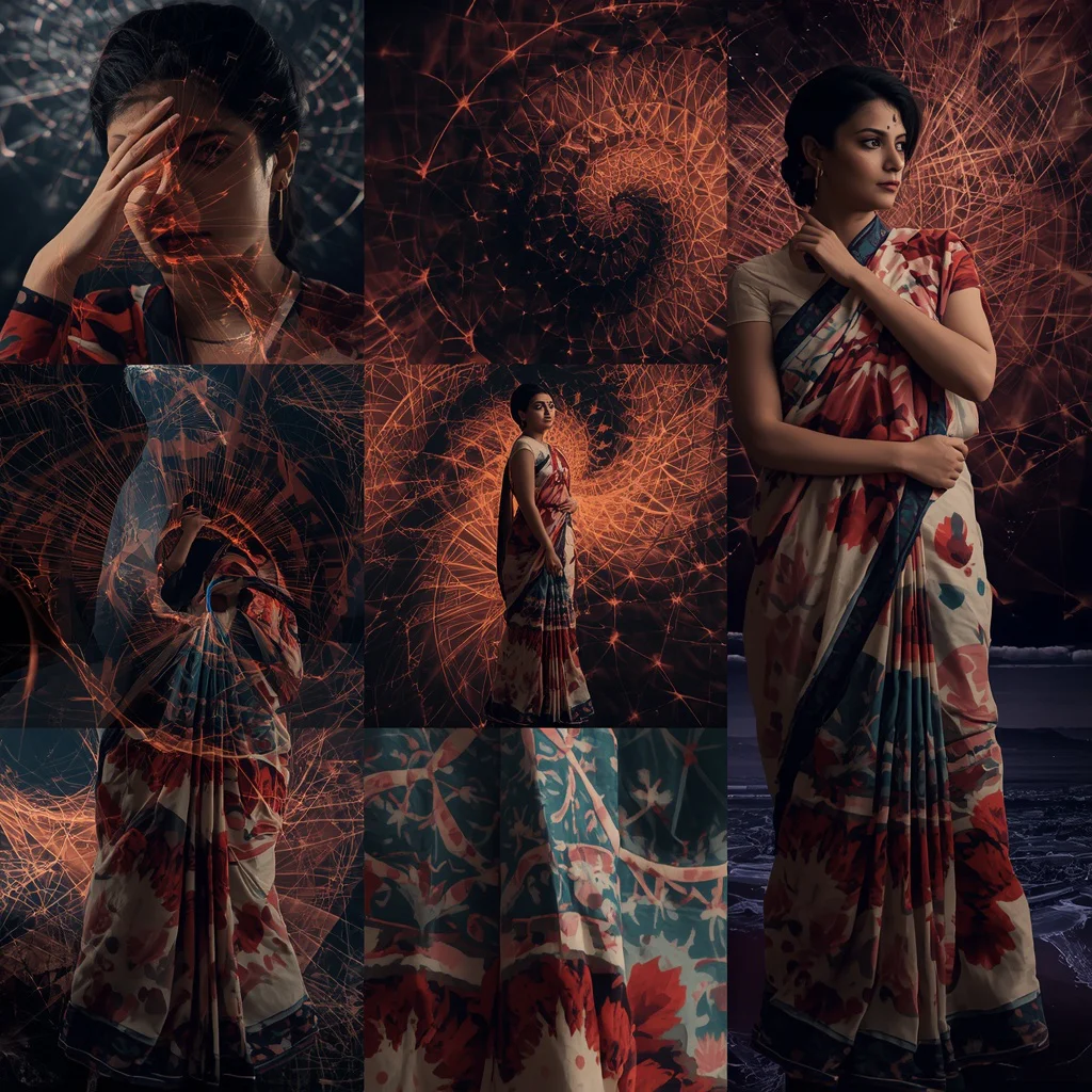 Fractal Geometry Collage: Indian Woman in Infinitely Complex Patterns | Mind-bending Fractal Geometry — AI image prompt