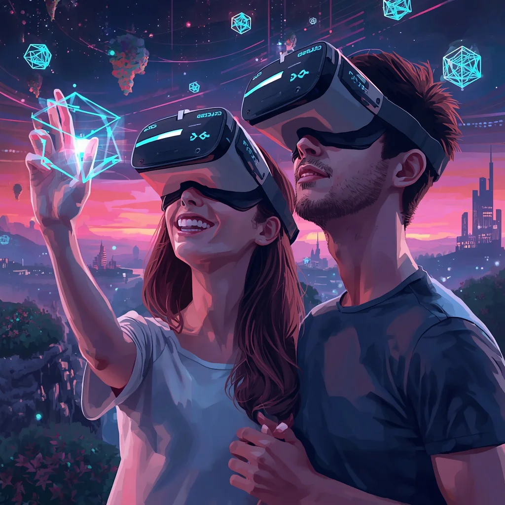Futuristic VR World: A Virtual Reality Couple's Date | Reference Precise Face — AI image prompt