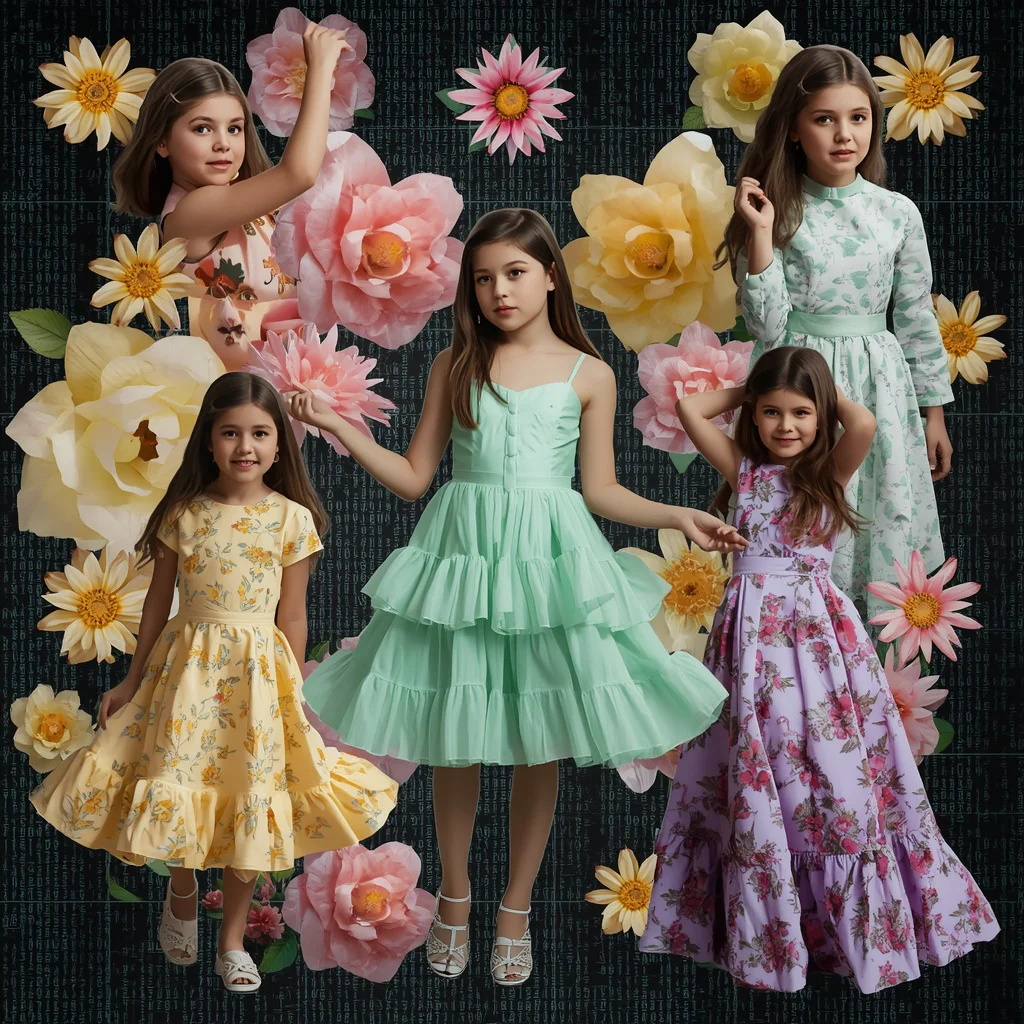 Geometric Data Algorithm Code Flower High Fashion Collage | Premium Collage Featuring — AI image prompt