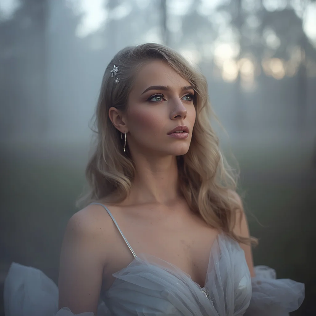 Hollywood Dreamer's Gaze in a Misty Setting | Dreamy Medium Close-up — AI image prompt