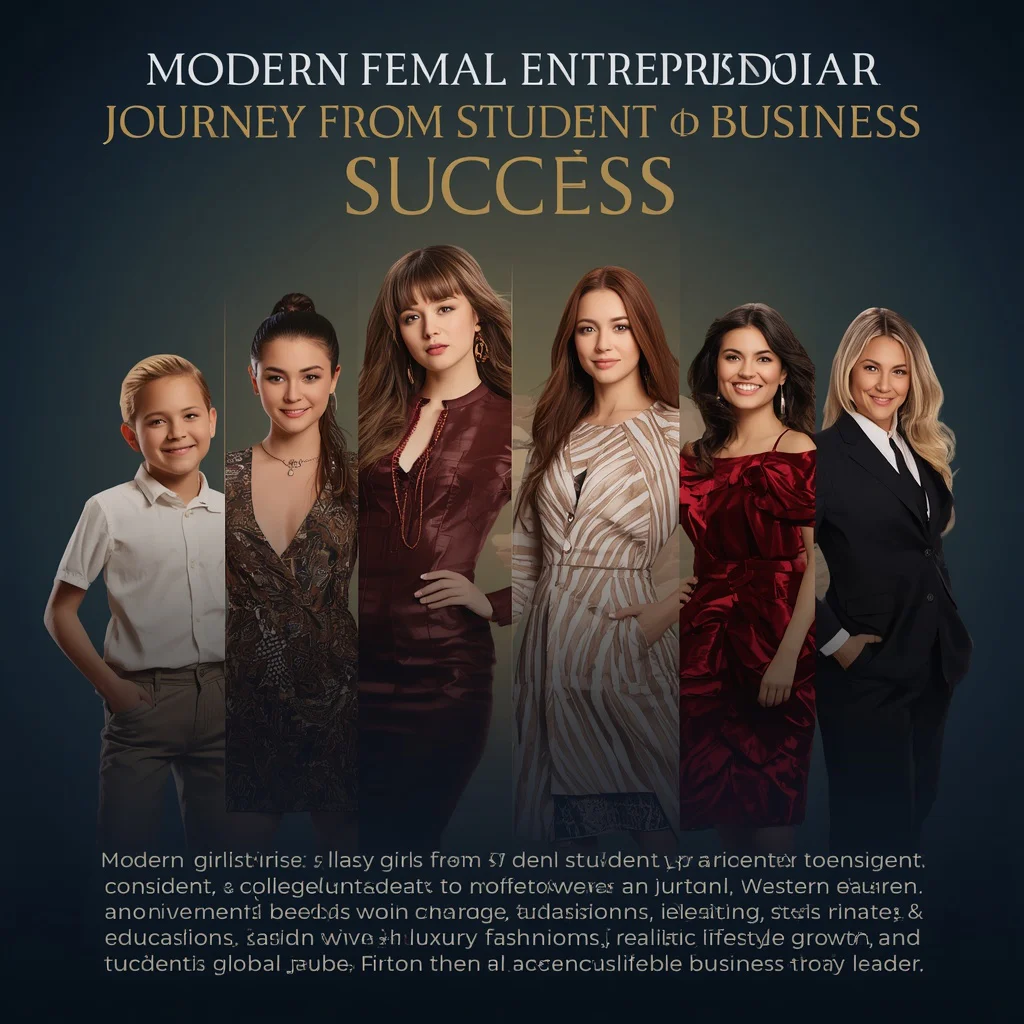 Modern Female Entrepreneur Journey From Student To Business Success | Visually Premium Timeline — AI image prompt