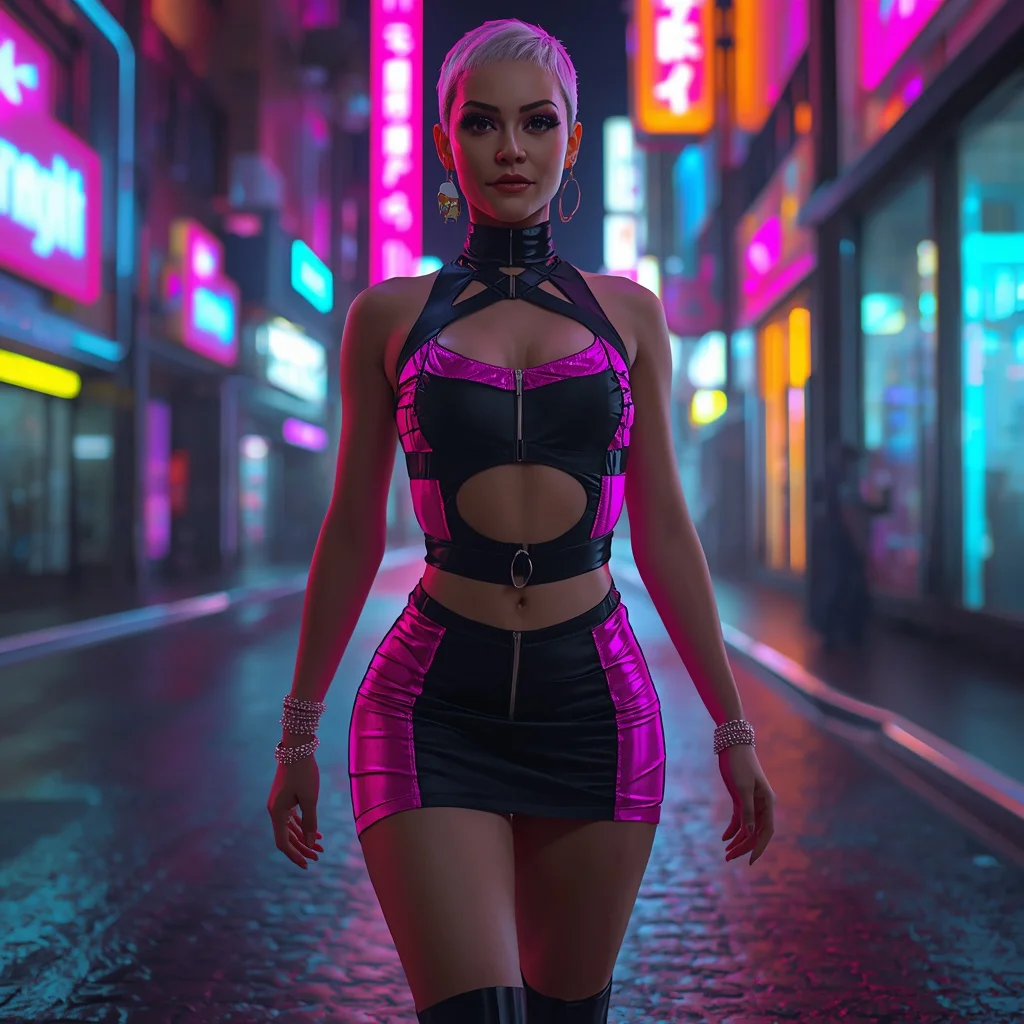 Neon City Party Vixen: A Futuristic Cut-Out Dress | High-energy Futuristic Woman — AI image prompt
