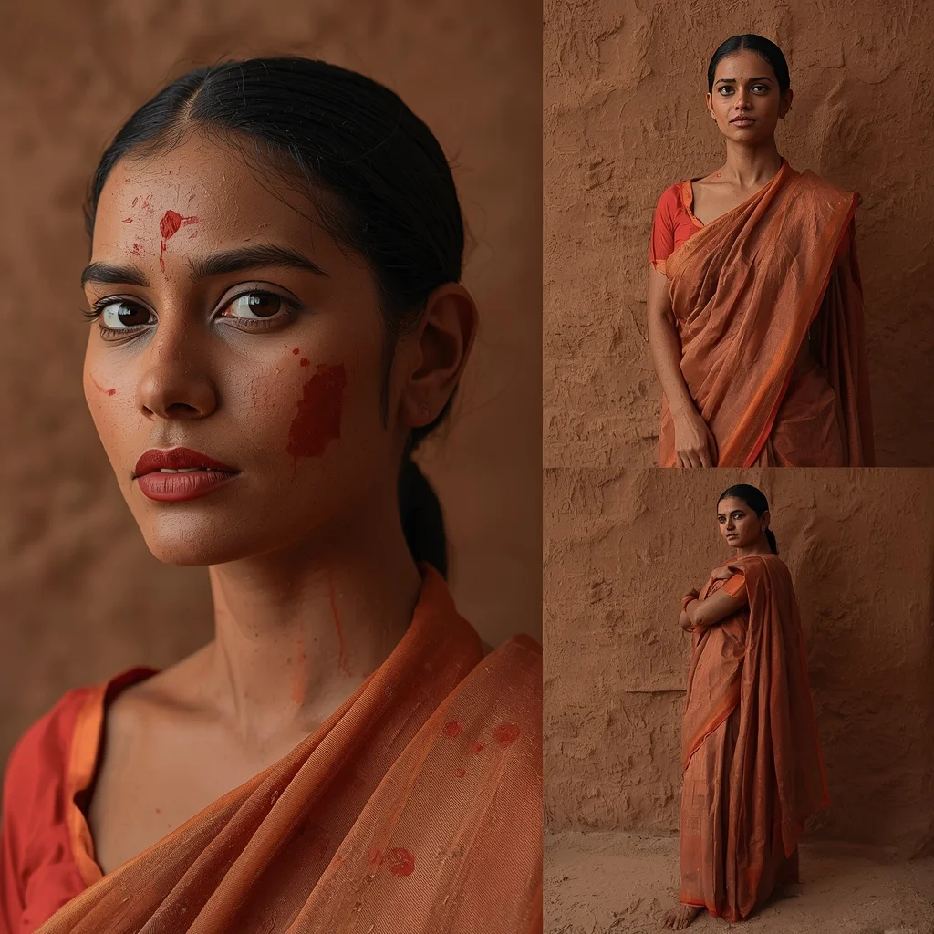Sculptural Clay Art Collage: Indian Woman in Textured Earthen Forms | Unique Sculptural Clay — AI image prompt