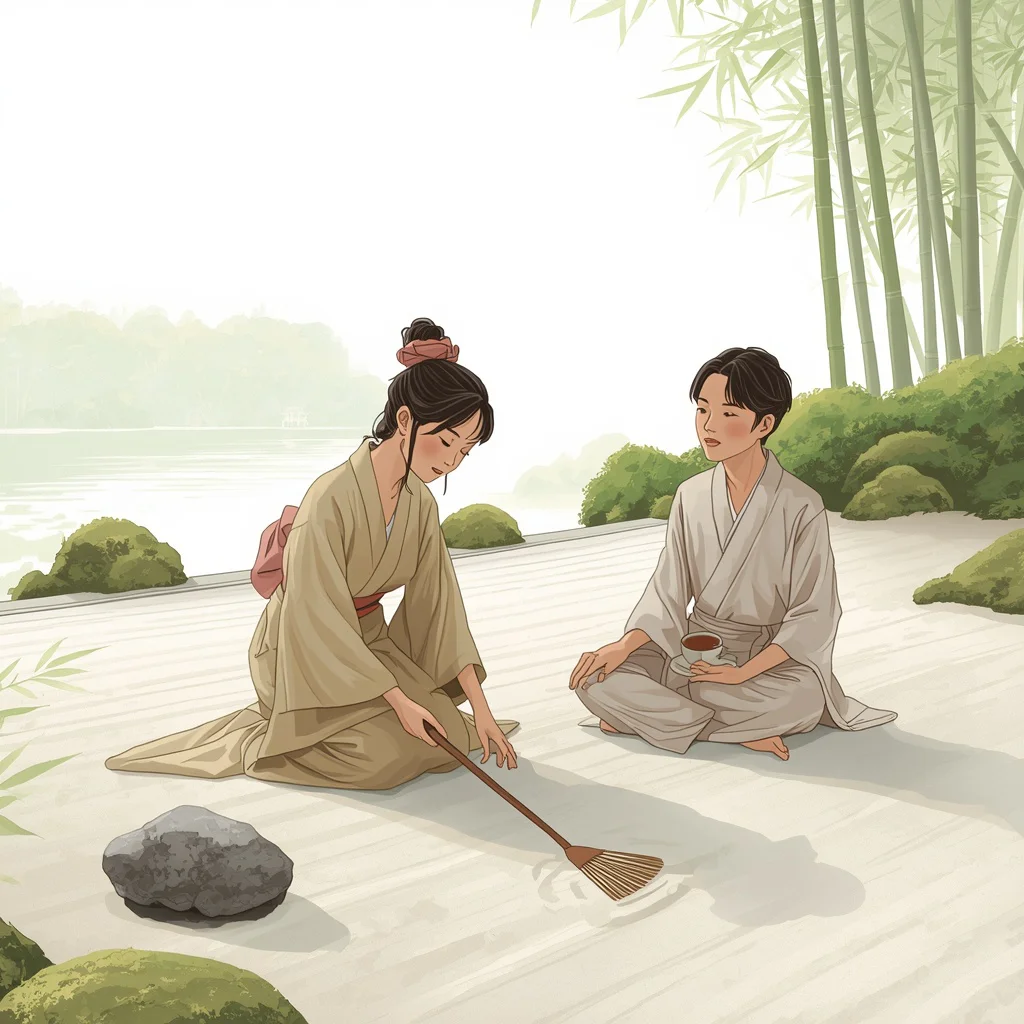 Zen Garden Serenity: A Tranquil Couple's Moment | Tranquil Zen Garden — AI image prompt
